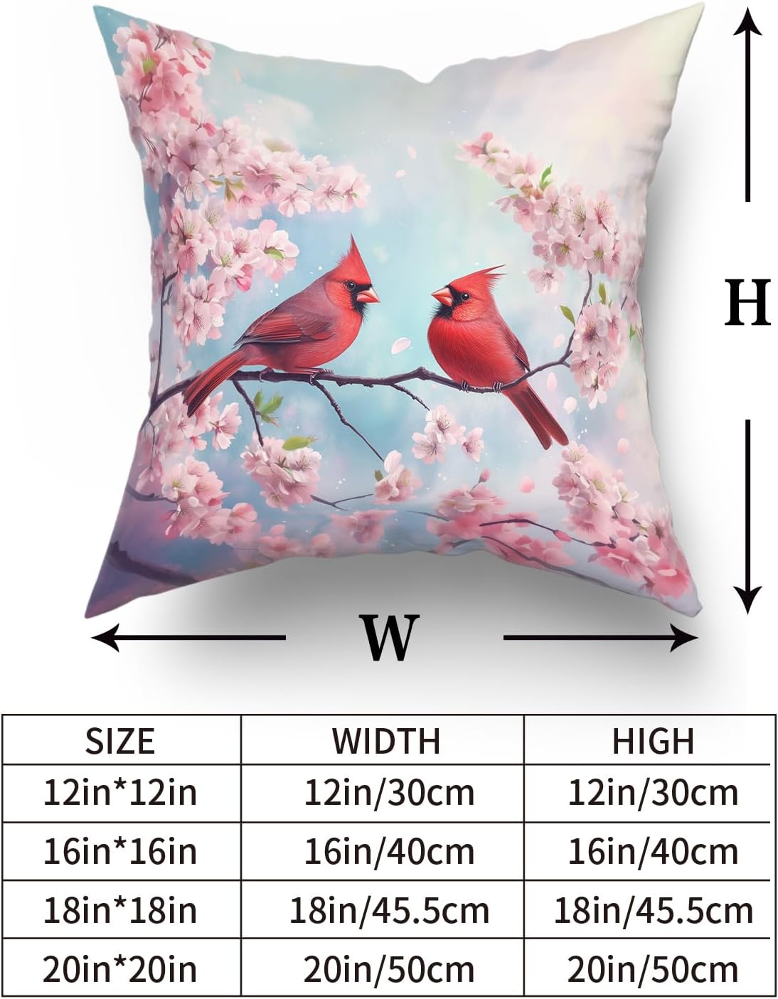 Giwawa Spring Birds Pillow Covers Set of 2, Cherry Blossom Floral Pillow Cases 16x16in, Watercolor Flowers Soft Cotton Throw Cushion Covers for Sofa Couch Patio Bedding Seasonal Decoration