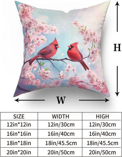 Giwawa Spring Birds Pillow Covers Set of 2, Cherry Blossom Floral Pillow Cases 16x16in, Watercolor Flowers Soft Cotton Throw Cushion Covers for Sofa Couch Patio Bedding Seasonal Decoration
