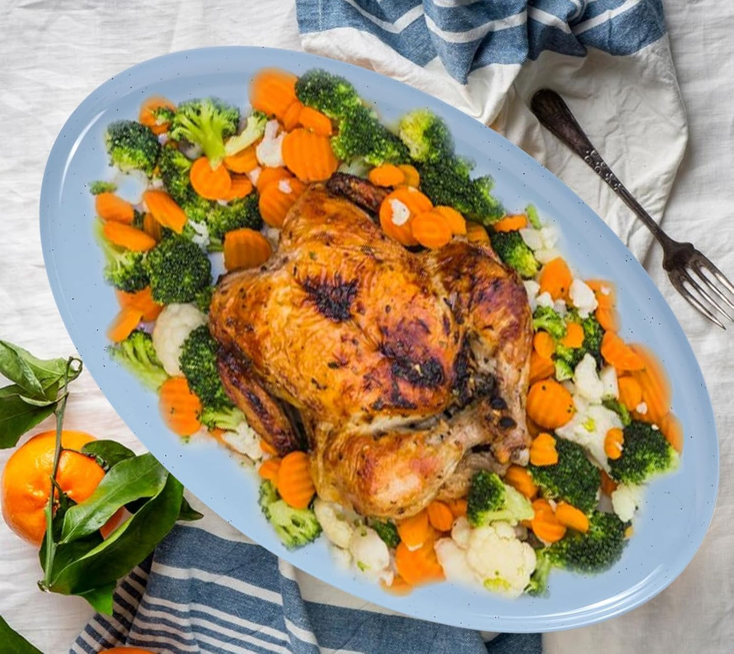 Webbylee ‌16" Melamine Oval Platter Set of 2- Lightweight Durable Serving Tray for Party, Catering & Home | Dishwasher Safe, Fits Turkey/Charcuterie-Blue & Beige