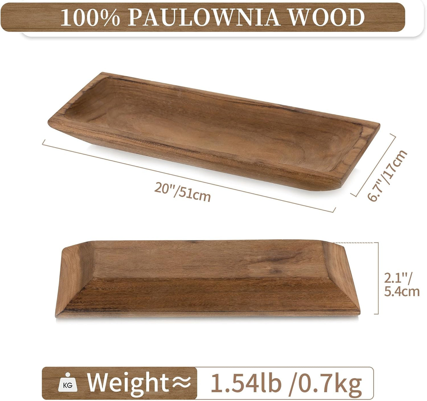 Hanobe Decorative Wood Dough Bowl: Large Long Wooden Bowl for Entry Way Table Home Decor - Coffee Table Decor for Living Room - Dining Table Centerpiece Decor, Brown