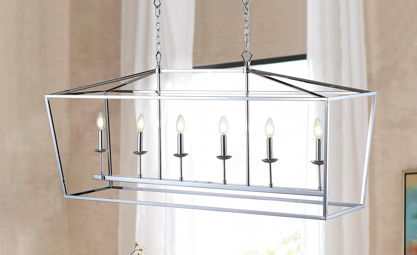 JONATHAN Y JYL7439C Pagoda Lantern Dimmable Adjustable Metal LED Pendant Classic Traditional Farmhouse Dining Room Living Room Kitchen Foyer Bedroom Hallway, 49 in, Chrome