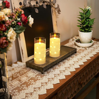 Homemory Flameless Candles with Embedded Star String Fairy Lights, Battery Operated Candles, LED Candle, Fake Candles with Remote Control and Timer, White, Set of 2(H 6" 6")