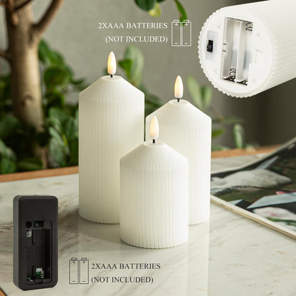 Flameless Candles with Remote, 3 Pack Battery Operated Candles Flickering Real Wax LED Fake Pillar Candles with Timer for Wedding Home Party, White