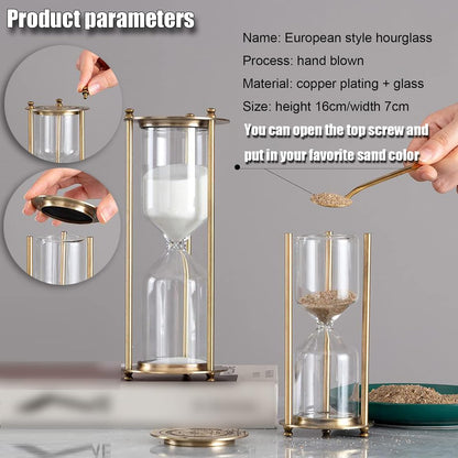 Embossed Golden Hourglass Timer - 15 Min, Desk Decor for Vintage & Office, Wedding Gifts (B)