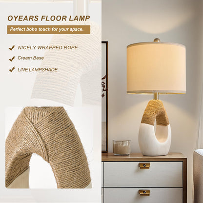 OYEARS 22” Boho Table Lamps for Bedroom Living Room Upgraded Set of 2 Medium Farmhouse Rattan Table Lamps, Rustic Home Decoration Nightstand Bedside Lamp for Office (Not Include Bulbs)