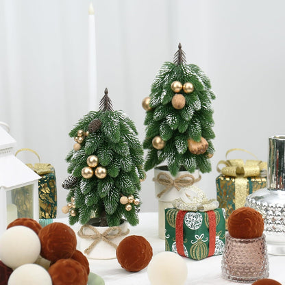 2PCS Small Christmas Tree, Artificial Gold Berry Pinecone Mini Tabletop Christmas Tree Decorations, for Wedding Holiday Indoor Xmas Party Decor.