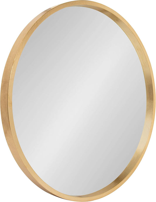 Kate and Laurel Travis Round Wood Wall Mirror, 21.6" Diameter, Gold, Modern Glam Wall Décor Accent