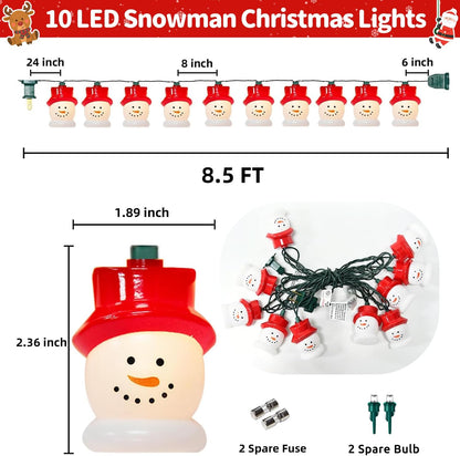 10-Light LED Christmas Snowman String Lights - Waterproof & UL Certified - Perfect for Outdoor and Indoor Use - Ideal for Christmas Tree, Bedroom, Door, Party Decoration