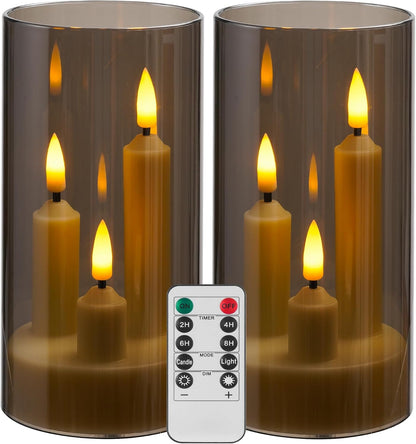 Da by Flameless Candle, Battery-Powered Candle with Remote Control and Timer, LED Three-Wick Pillar Candle, Romantic Wedding, Perfect Home Décor, 2 Pack (Grey)