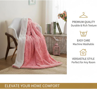 DaDa Bedding Luxury Faux Fur Throw Blanket - [ Non Shedding - Machine Washable] Fluffy Super Cuddly Soft Roses Sherpa Backside - Warm Plush for Lap or Sofa - Bright Vibrant Pink & White - 90" x 90"