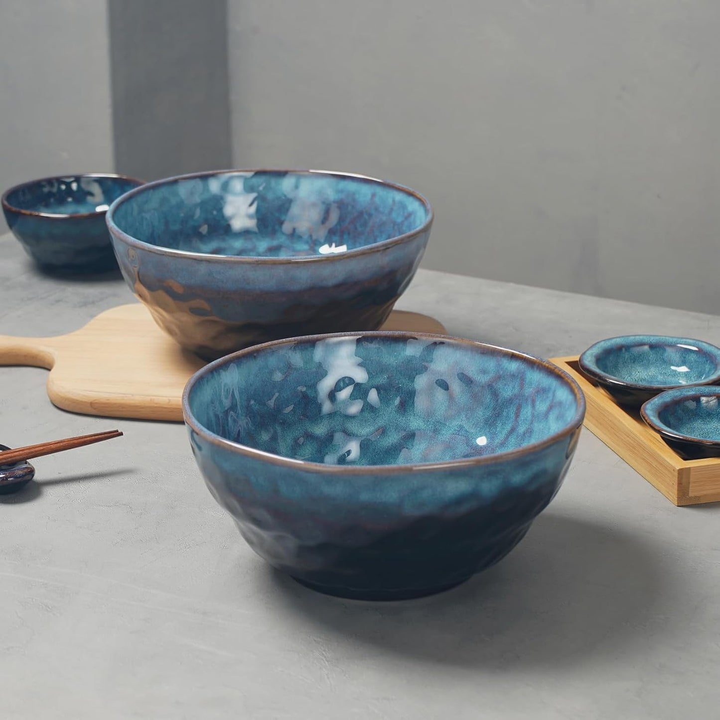 60 oz Large Ceramic Soup Bowl,8.2 Inch Stoneware Serving Bowl for Salad,Pasta,Fruit,Popcorn,Kitchen Bowls Set of 2,Starry Blue