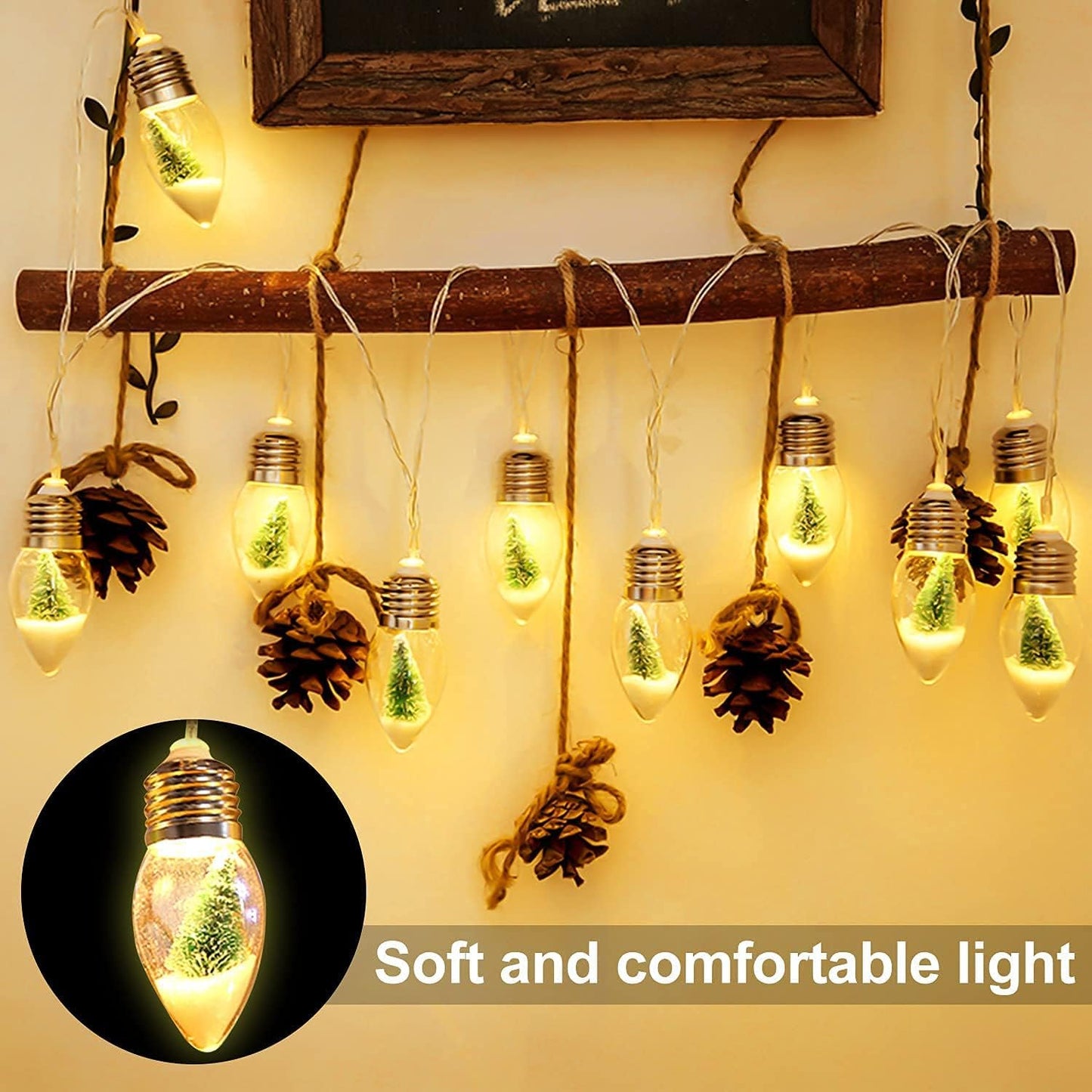 Christmas Tree Snow Globe String Lights, 10 LED Clear Bulbs Christmas Tree String Lights for Bedroom, Wedding, Table Decoration, Outdoor Garden Party, Home Party Decorate(6.6 FT)