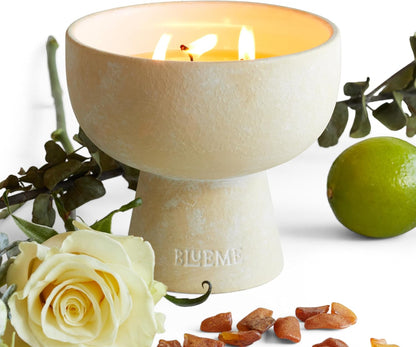 BLUEME Focus - Eucalyptus & Lime, Luxury Candle w/Essential Oils, 3 Wick, Hand-Poured Soy, Cotton Wick, Ceramic