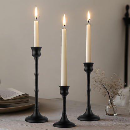 Vintage Metal Candlestick Holders, Set of 3 Black Candle Holders for Candlesticks Antique Taper Candles Stand Candle Sticks Holder for Housewarming Wedding Mantelpiece Table Centerpiece Decor