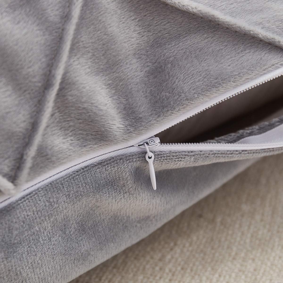 JAUXIO Diamond Pinch Pleated Crystal Velvet Pillowcases 2 Pack Solid Pintuck Throw Cushion Cover for Home Decor Hidden Zipper Closure (Light Grey, King)