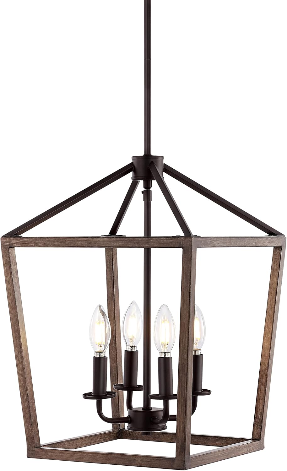 JONATHAN Y JYL1322A Pagoda 13" 4-Light Iron Farmhouse Industrial Lantern LED Pendant, Rustic, Bohemian, Coastal, for Dining Room, Kitchen, Living Room, Oil Rubbed Bronze/Faux Wood