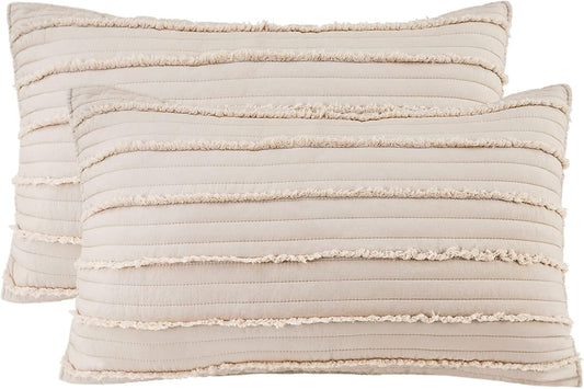 BOSOWOS Queen Size Pillow Shams Set of 2, Ultra Soft Breathable 20 x 30 Inches Pillow Case Envelope Closure, Microfiber Farmhouse Bed Pillowcases for Easy Care, Khaki