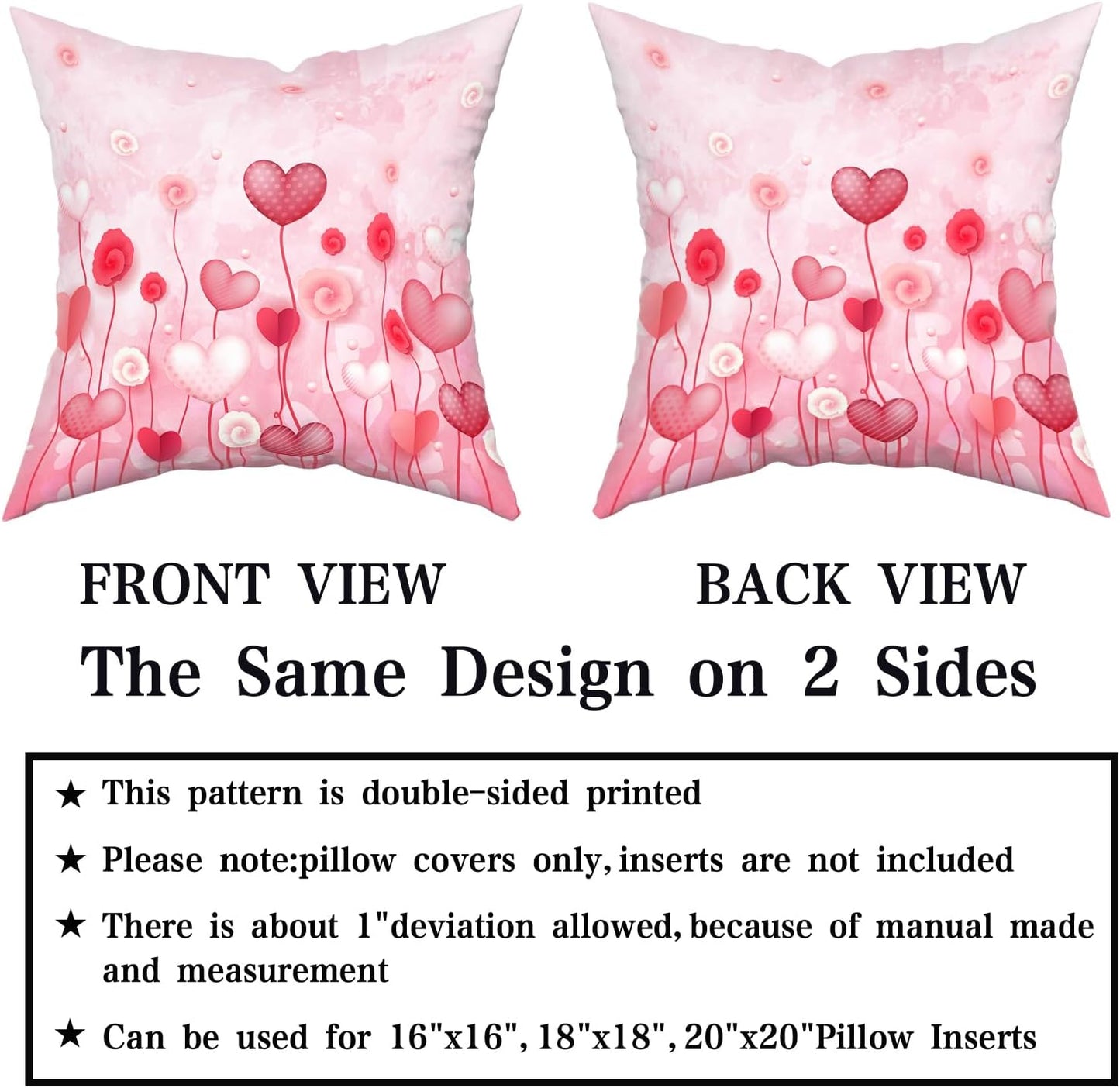 Giwawa Love Hearts Pillow Cover Set of 2 Red Pink Dots Heart Floral Cushion Covers Valentines Day Decorative Square Cotton Throw Pillowcases 18x18 Inches for Couch Sofa Bedding Wedding Holiday
