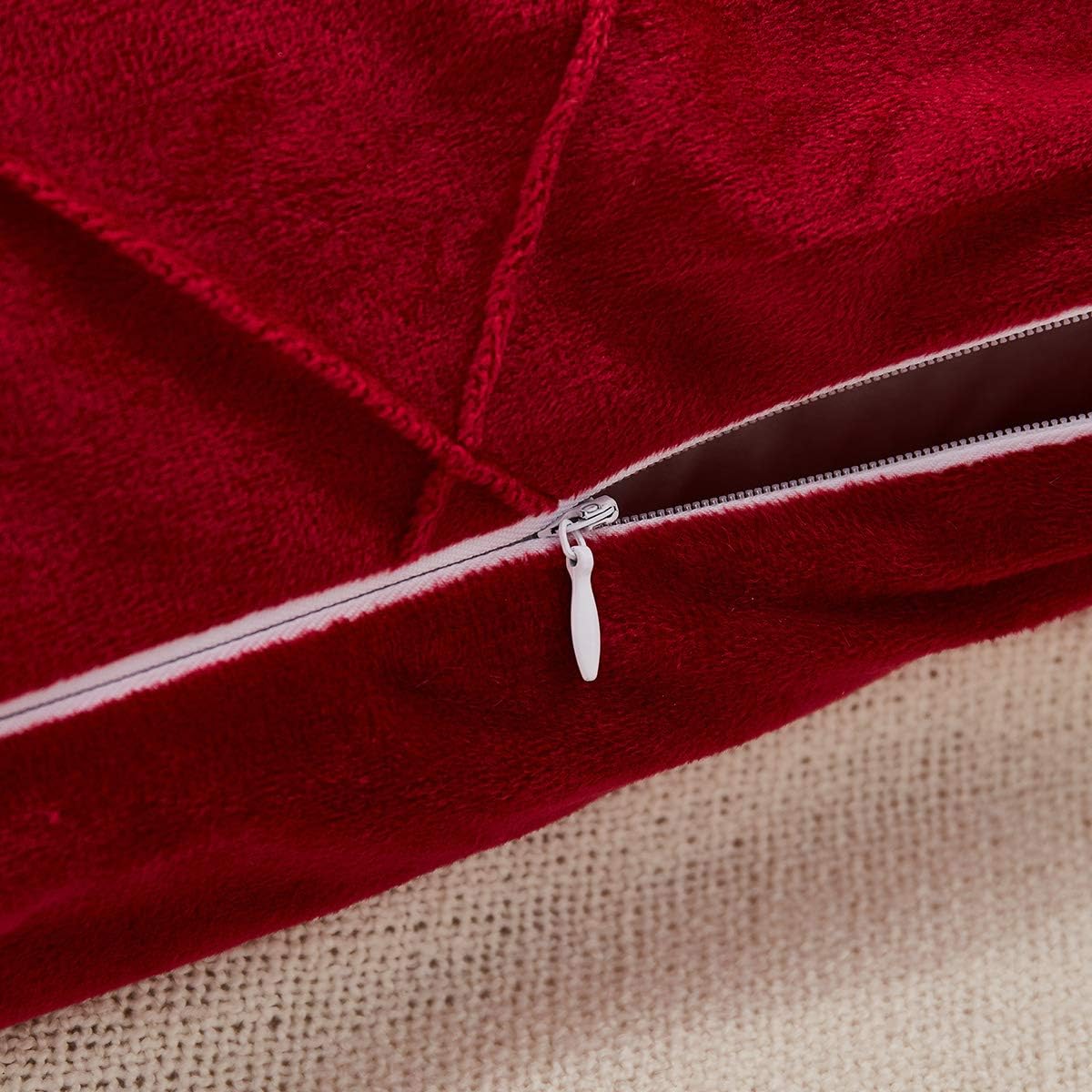 JAUXIO Diamond Pinch Pleated Crystal Velvet Pillowcases 2 Pack Solid Pintuck Throw Cushion Cover for Home Decor Hidden Zipper Closure (Burgundy, King)