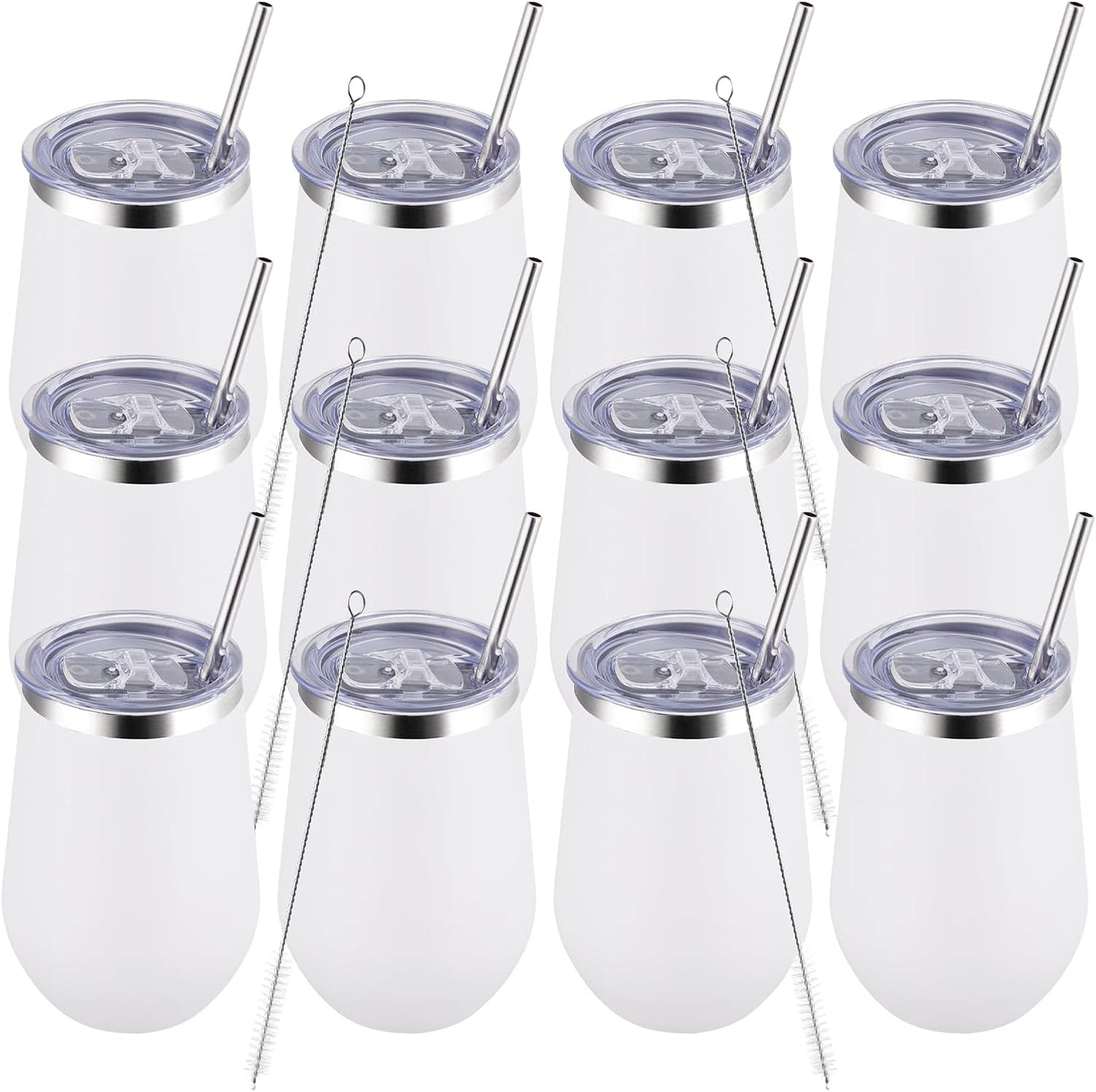 MEWAY Durable 12oz Stainless Steel Wine Tumbler with Lid and straw - Vacuum Insulated Coffee and Wine Cup for Travel, Parties, and Outdoor Events(White, Set of 12)