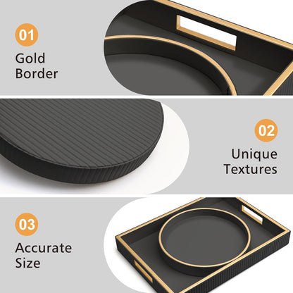 SANZIE Leather Tray Desktop Storage Organizer Premium Serving Tray Decorative Tray Valet Tray for Sundries Cosmetics Phone Wallet Cutlery, Combination, Black