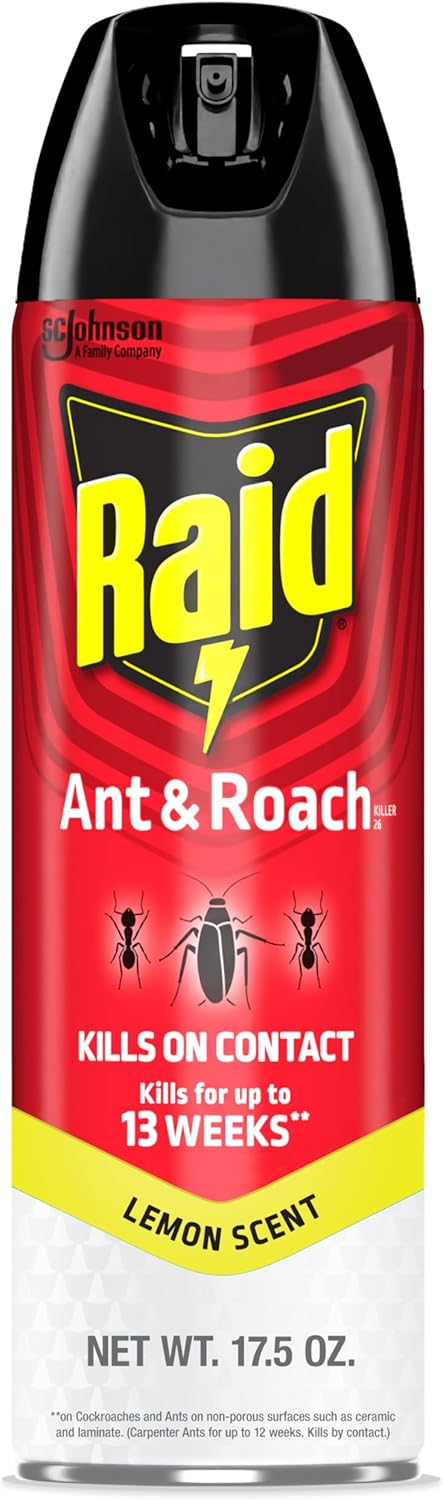Raid Ant & Roach Killer Spray For Listed Bugs, Keeps Killing for Weeks, Lemon Scent, 17.5 oz
