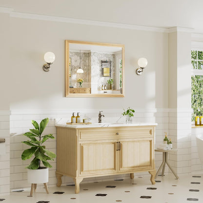 40x32 Inch Bathroom Mirror for Wall, Anti-Rust Oak Wood Grain Metal Framed Bathroom Mirrors for Over Sink,Rectangler Mirrors for Bathroom Vanity, Farmhouse, Bedroom, Living Room, Entryway Decor