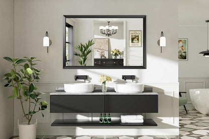 55x36 Inch Black Bathroom Mirror for Wall, Thick Metal Framed Rectangle Mirrors for Over Sink, Bedroom, Living Room, Entryway, Anti-Rust, HD Tempered Glass