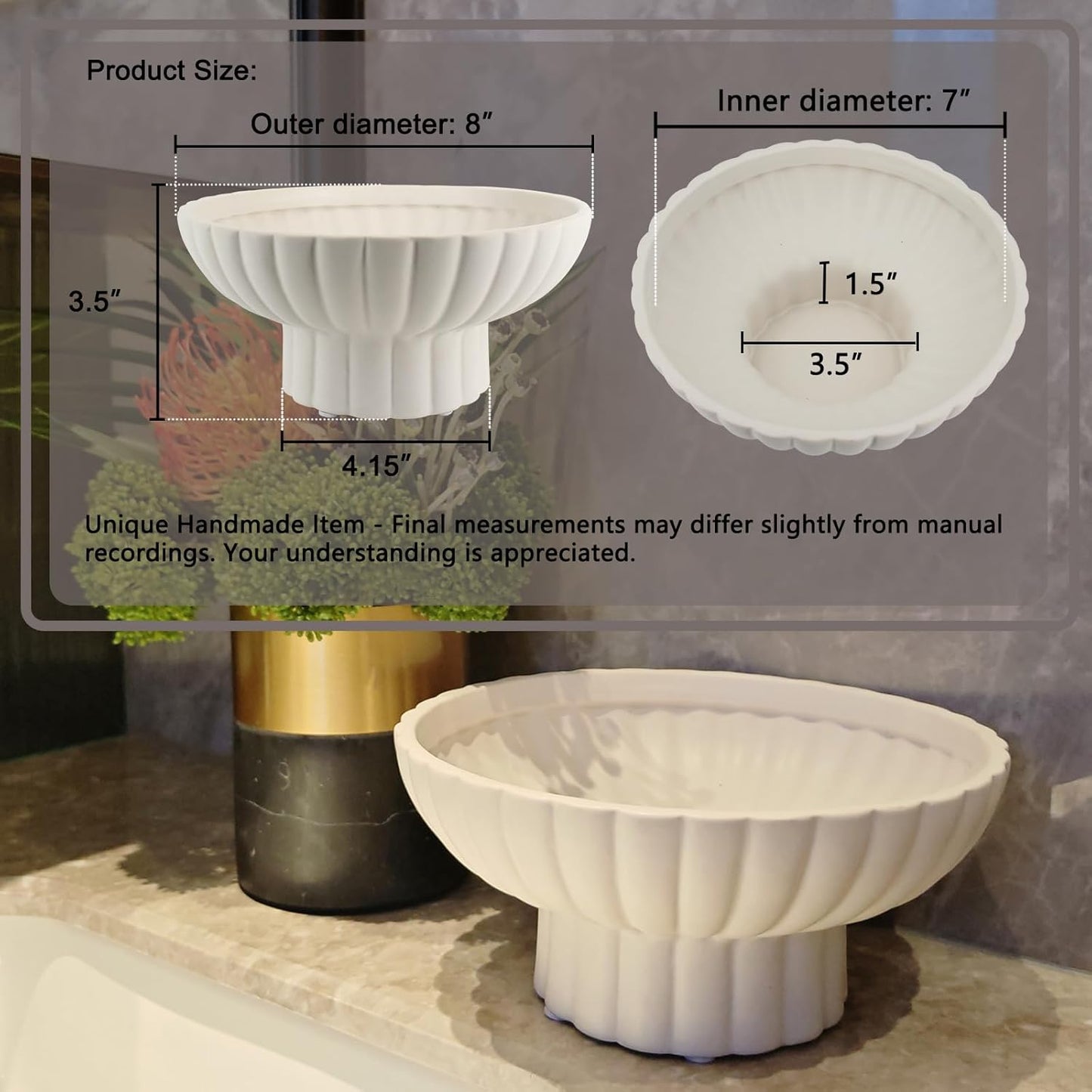 Small Footed Decorative Bowl Ceramic Modern Pedestal Bowl,Function beautifully as a catch-all bowl for keys, coins, or jewelry near entryways for Home Organization Home Decor,Approx Capacity 2 Cups