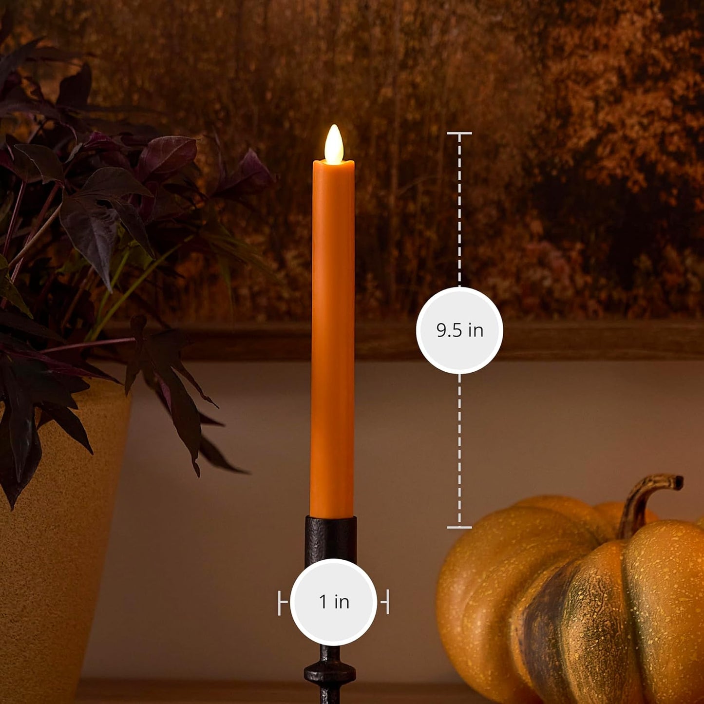 Luminara Taper, 1" x 9.5" AA Battery Wax Flameless Candle w/Timer, Remote Available Russet Orange Flickering White LED Light Flame, Home Decor for Halloween Fall Indoor Candlestick Decoration