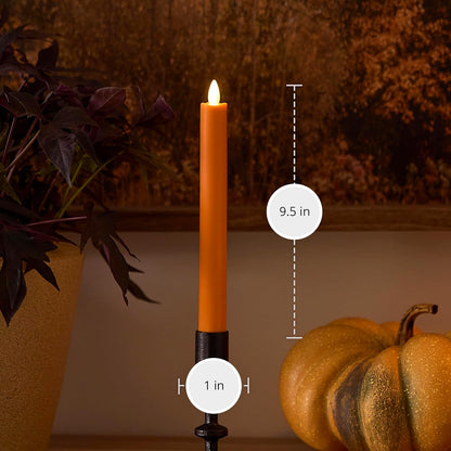 Luminara Taper, 1" x 9.5" AA Battery Wax Flameless Candle w/Timer, Remote Available Russet Orange Flickering White LED Light Flame, Home Decor for Halloween Fall Indoor Candlestick Decoration