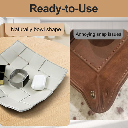 Valet Tray for Men and Women PU Leather Key Holder Bowl for Entryway Table Bedside Nightstand Desk Catchall Organizer Tray for Wallet, Watch, Key, Phone Men's Gift - 9.8" L x 9.8" W x 2" H