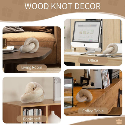 2 Link Decorative Wooden Chain with 58in Bread Decor,Boho Farmhouse Rustic Living Room Décor, Wood Chain Knot Decor for Coffee Table (Beige)