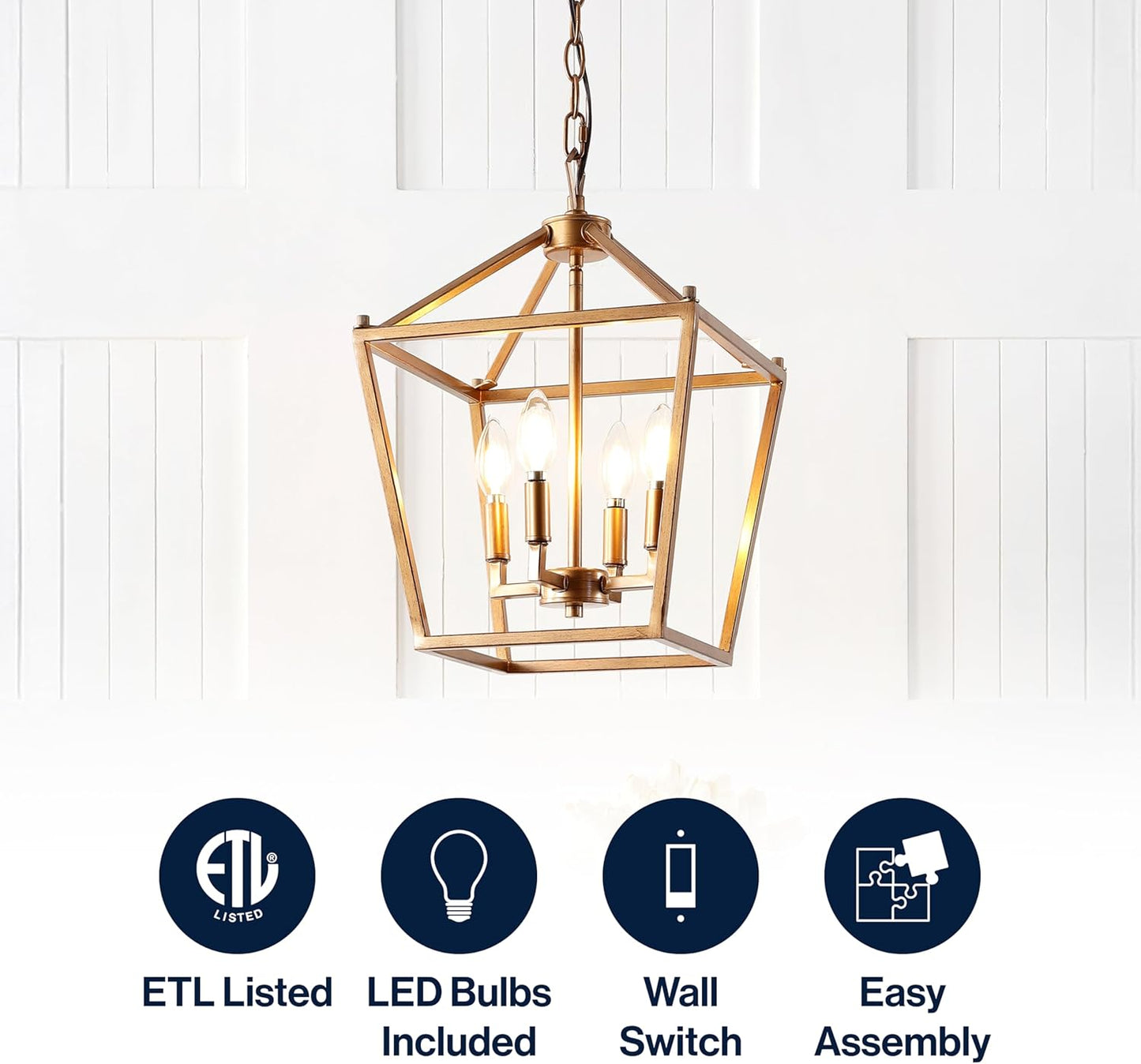JONATHAN Y JYL7436B Pagoda Lantern Dimmable Adjustable Metal LED Pendant Classic Traditional Farmhouse Dining Room Living Room Kitchen Foyer Bedroom Hallway, 12 in, Antique Gold