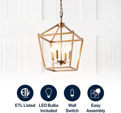 JONATHAN Y JYL7436B Pagoda Lantern Dimmable Adjustable Metal LED Pendant Classic Traditional Farmhouse Dining Room Living Room Kitchen Foyer Bedroom Hallway, 12 in, Antique Gold