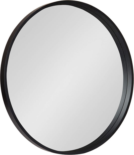 Kate and Laurel Travis Round Wood Wall Mirror, 25.6" Diameter, Black, Modern Wall Décor Accent