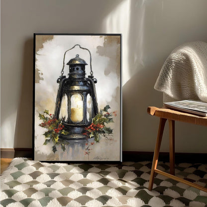 MVJGCM Vintage style Christmas art poster canvas print Christmas old fashioned lanterns country wall decoration poster suitable for farmhouse living room