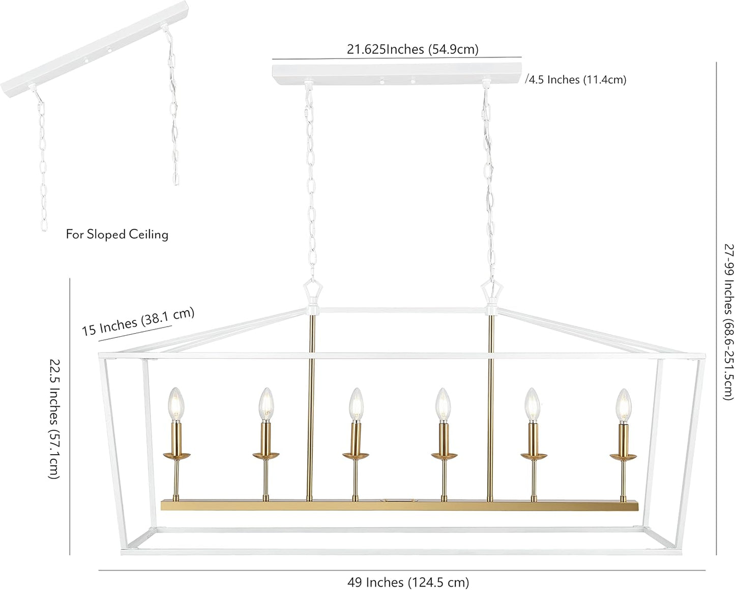 JONATHAN Y JYL7439E Pagoda 49" 6 Light Linear Classic Traditional Metal LED Pendant Farmhouse Dining Room Living Room Kitchen Foyer Bedroom Hallway, 49 in, White/Brass Gold