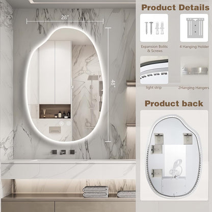 42"x28" Asymmetrical Led Mirror for Bathroom, Irregular Backlit Vanity Mirror with Lights, Frameless Smart Mirror, 3 Colors Stepless Dimmable, Anti-Fog, Memory, CRI95+, Horizontal/Vertical