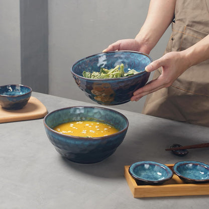 60 oz Large Ceramic Soup Bowl,8.2 Inch Stoneware Serving Bowl for Salad,Pasta,Fruit,Popcorn,Kitchen Bowls Set of 2,Starry Blue