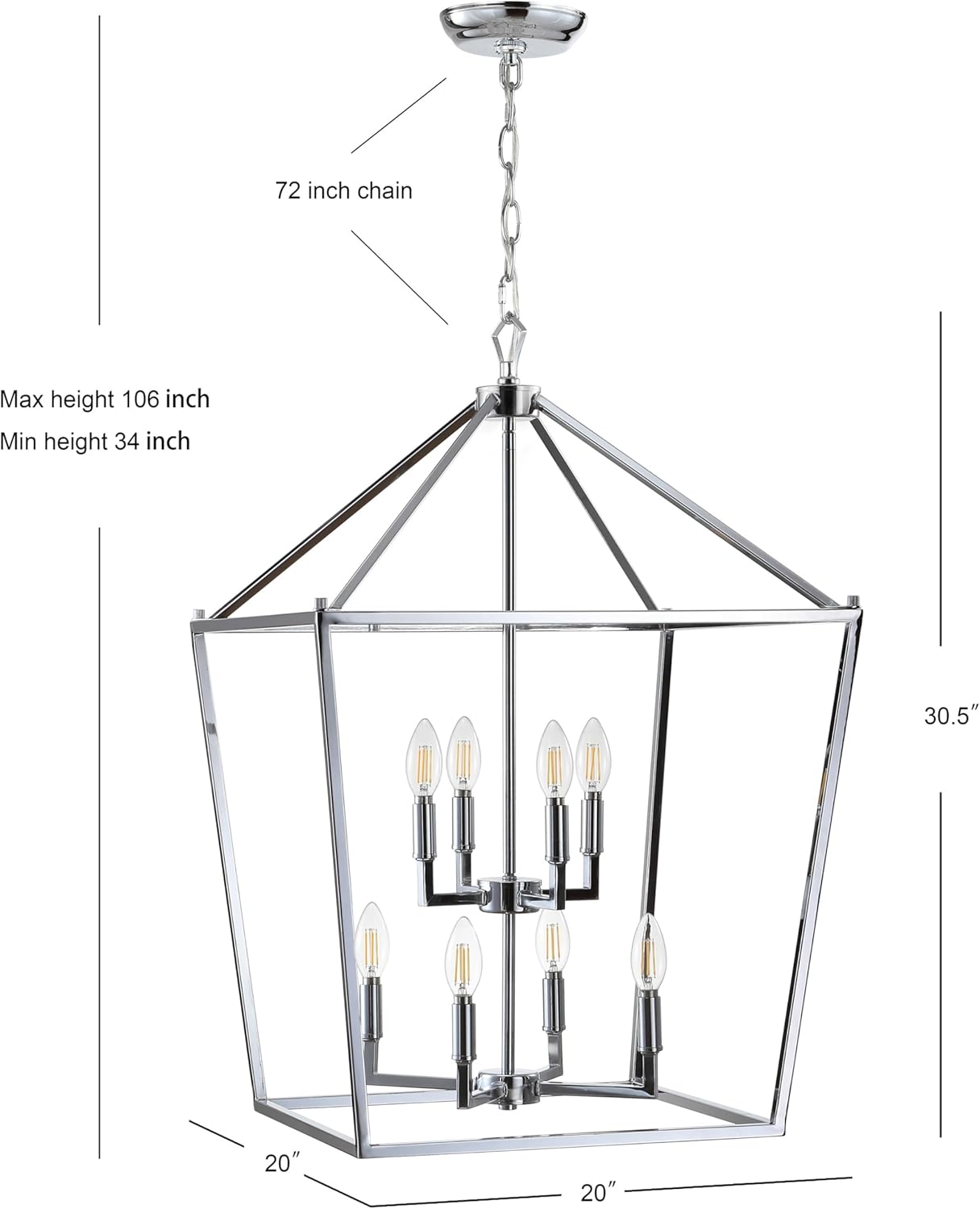 JONATHAN Y JYL7438C Pagoda Lantern Dimmable Adjustable Metal LED Pendant Classic Traditional Farmhouse Dining Room Living Room Kitchen Foyer Bedroom Hallway, 20 in, Chrome