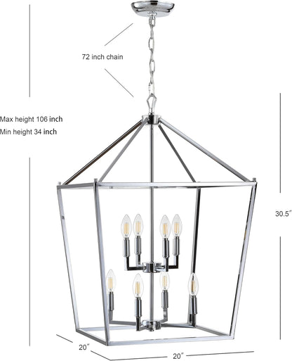JONATHAN Y JYL7438C Pagoda Lantern Dimmable Adjustable Metal LED Pendant Classic Traditional Farmhouse Dining Room Living Room Kitchen Foyer Bedroom Hallway, 20 in, Chrome