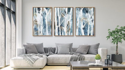 arteWOODS Birch Framed Wall Art - Abstract Blue Brown Forest Canvas Pictures Wall Decor Modern Tree Landscape Painting Artwork Prints for Living Room Bedroom Decor 24 x 16in * 3 Natural Wood Frame