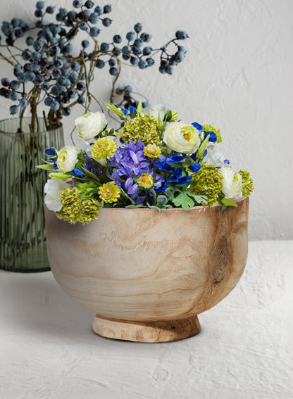 Serene Spaces Living 11" Paulownia Wood Round Bowl, Handmade Wooden Decorative Bowl Fruit Basket for Décor, Parties, Wedding Centerpiece, Floral Arrangements, Set of 6, 7" Tall and 11" Diameter