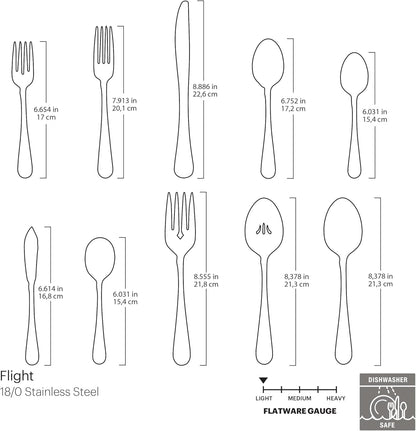 Oneida Flight 65 Piece Everyday Flatware, Service for 12, 18/0 Stainless Steel, Silverware Set, Dishwasher Safe