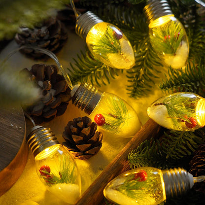 Christmas Lights Indoor, 10 LED Clear Bulbs Christmas Tree Snow Globe String Lights with Berry & Pine Needles for Bedroom, Wedding, Table Decoration, Outdoor Garden Party, Home Party Decorate(6.6FT )