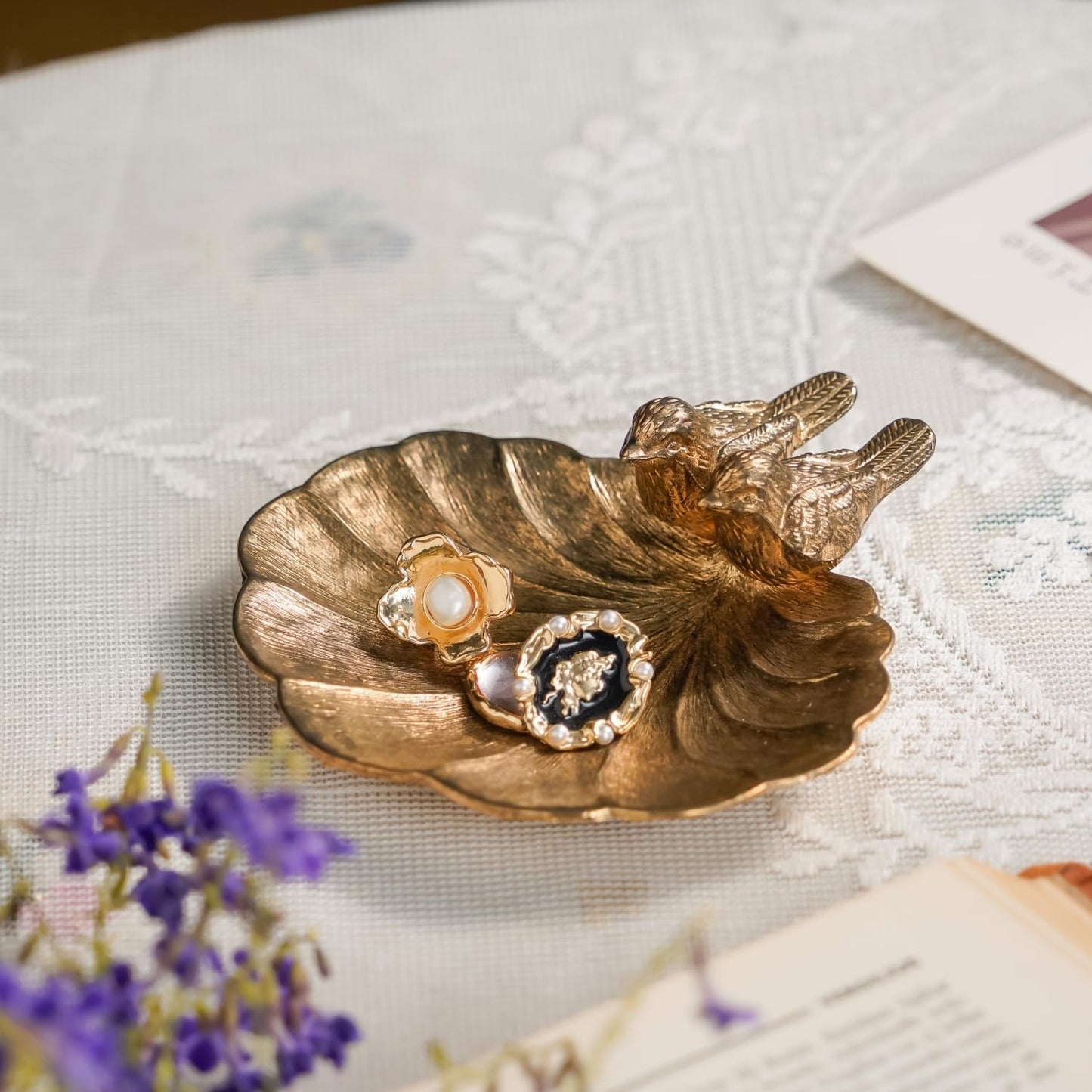 NIKKY HOME Ring Holder Bird Jewelry Dish Vintage Trinket Tray Decorative Shabby Chic Display Organizer Plate Bowl for Necklace Earring Bracelet Ring Home Handmade Gift for Women Girl