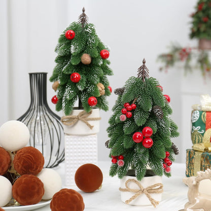 2PCS Small Christmas Tree, Artificial Red Berry Pinecone Mini Tabletop Christmas Tree Decorations, for Wedding Holiday Indoor Xmas Party Decor.