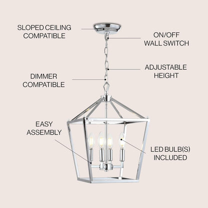 JONATHAN Y JYL7436C Pagoda Lantern Dimmable Adjustable Metal LED Pendant Classic Traditional Farmhouse Dining Room Living Room Kitchen Foyer Bedroom Hallway, 12 in, Chrome