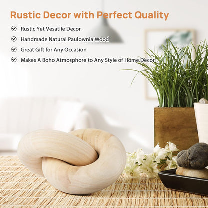 Wood Chain Decor, 2-Link Decorative Chain Hand Carved Boho Wood Knot Decor for Bookshelf Desk Living Room Coffee Table Farmhouse Decorative Ornament (Natural)